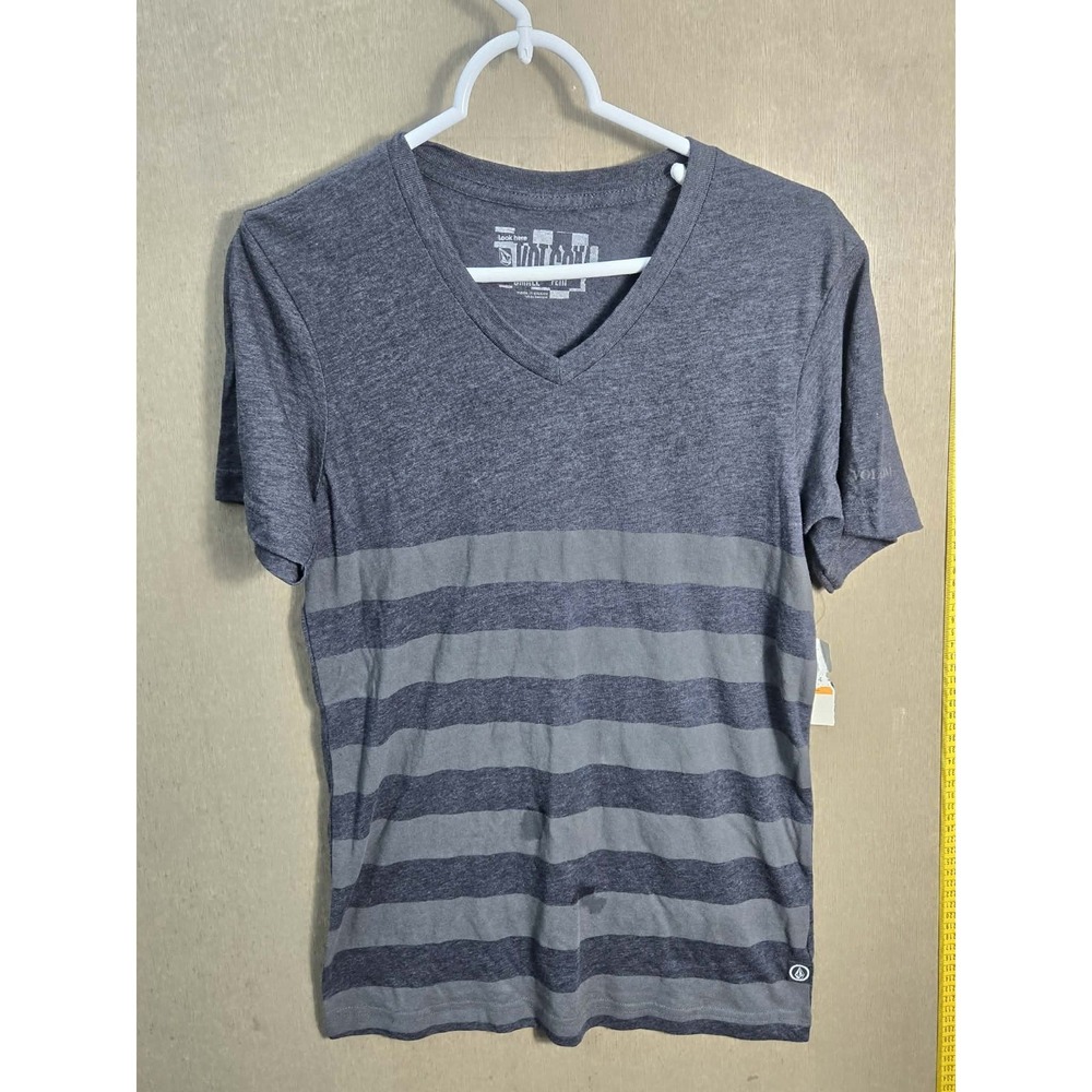 Volcom Womens Small Petite V Neck Stripe T Shirt Gray Heather NWT